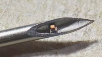 Imagem chip microscópico dentro de uma agulha