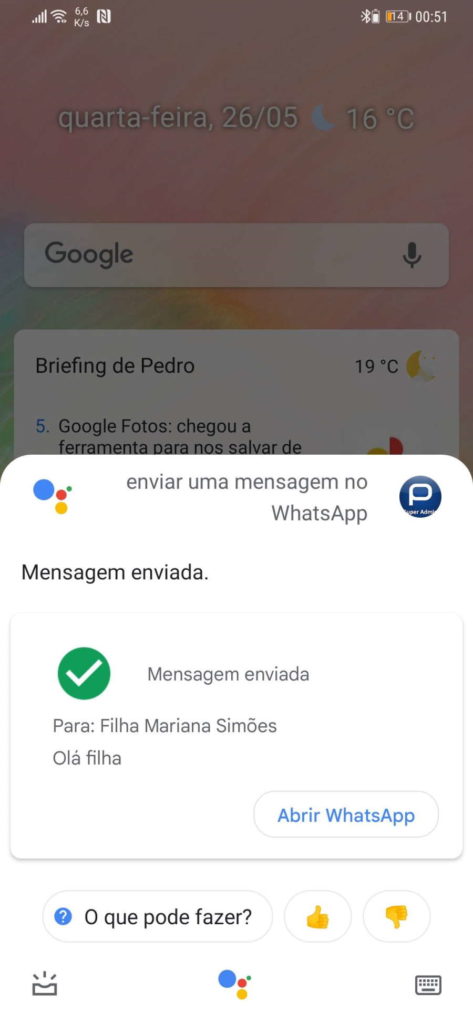 WhatsApp Assistente Google mensagem Android
