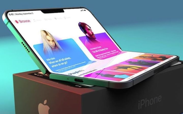 Ilustração do iPhone dobrável da Apple que vira em 2023, segundo Ming-Chi Kuo