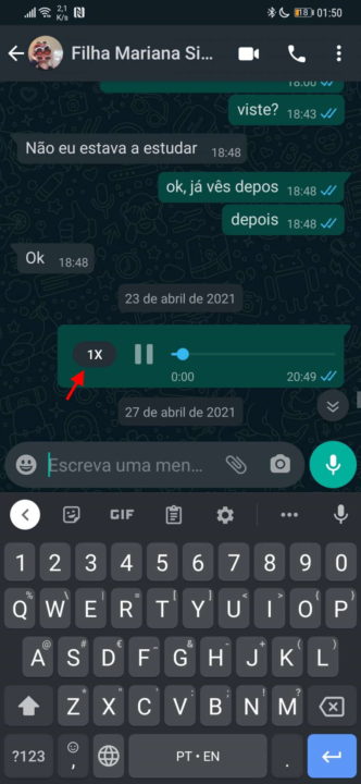 WhatsApp áudio mensagens acelerar