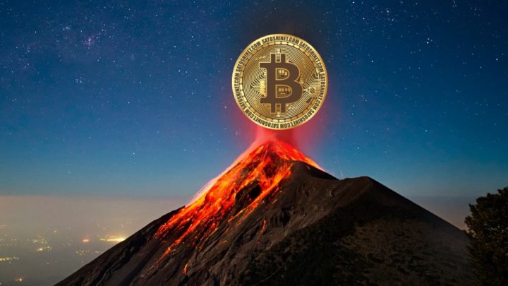 Ilustração bitcoin e vulcões de El Salvador