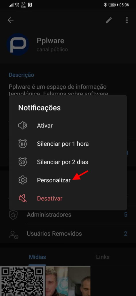 Telegram notificações contactos personalizar contactos