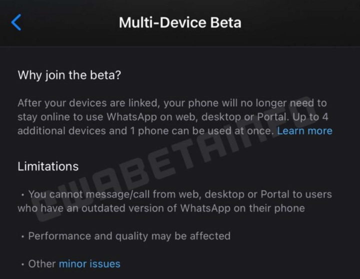 WhatsApp limitações dispositivos smartphone desktop