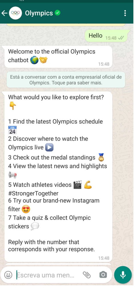 Jogos Olímpicos acompanhar WhatsApp