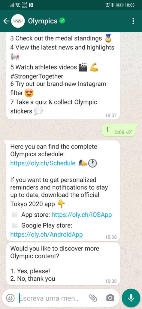 Jogos Olímpicos acompanhar WhatsApp