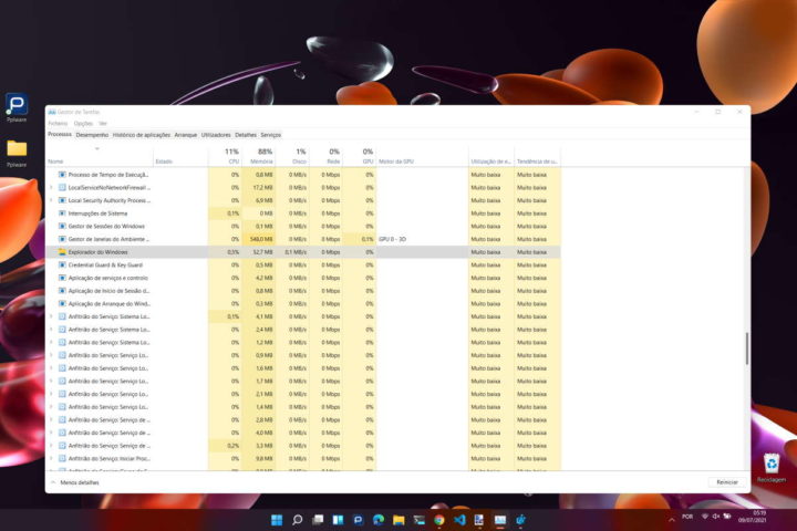 Windows 11 barra tarefas Microsoft ecrã