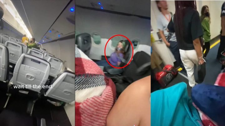 Imagens do vídeo, partilhado no TikTok, da mulher colada ao assento