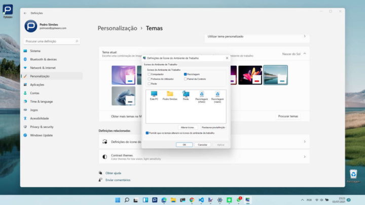 Windows 11 Reciclagem desktop ícone Microsoft