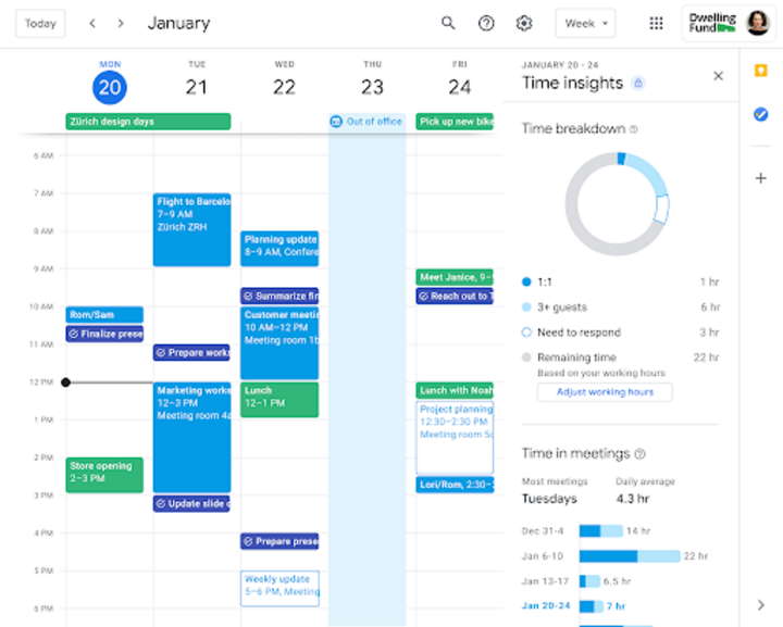 Google Calendar reuniões agenda tempo