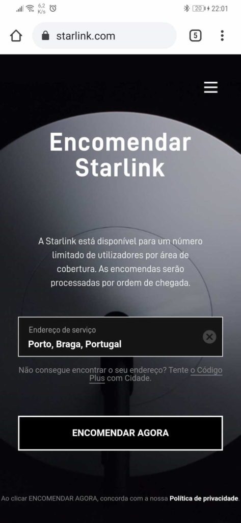 Starlink Portugal Internet serviço