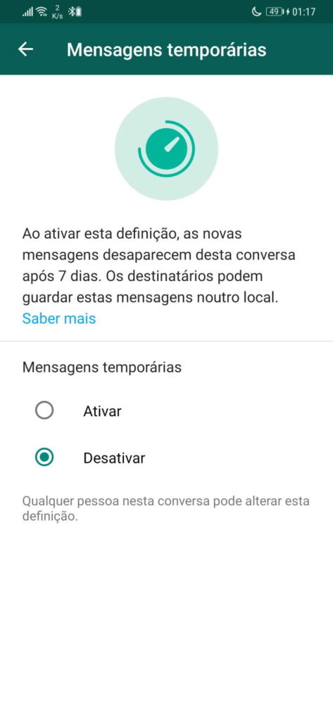 WhatsApp mensagens temporárias segurança novidade