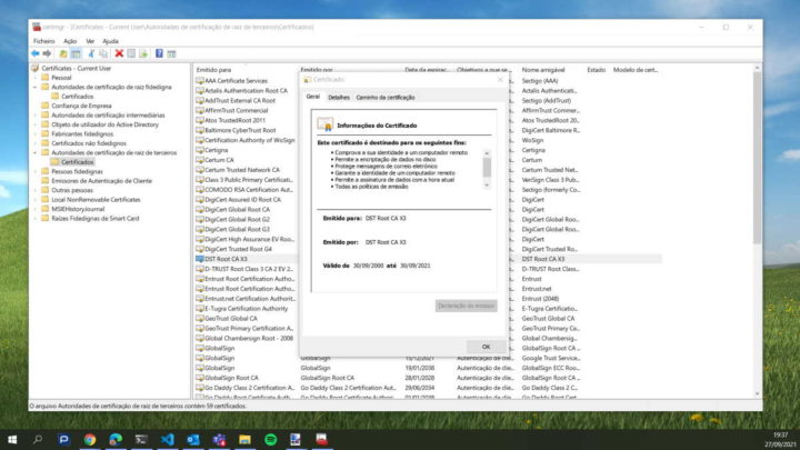 Windows XP Internet certificados Internet Let's Encript