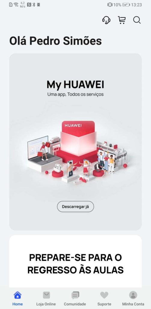 My Huawei plataforma lançamentos aplicação