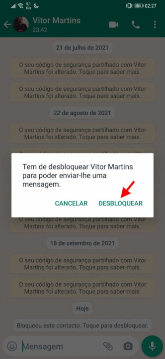 WhatsApp bloquear desbloquear contacto mensagens