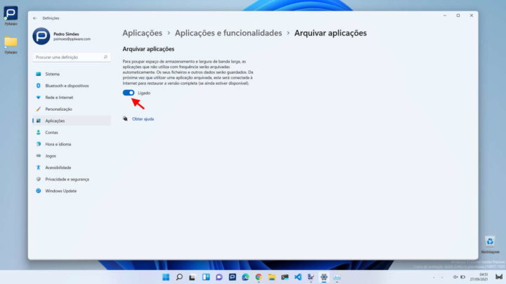 Windows 11 espaço arquivadas apps armazenamento