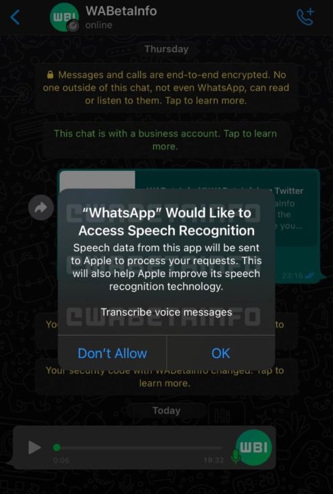 Imagem WhatsApp terá transcrição der voz para texto