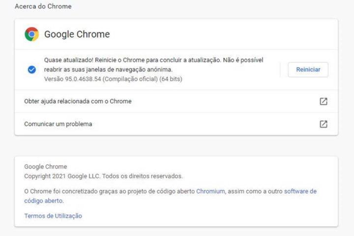 Chrome Google browser atualização segurança