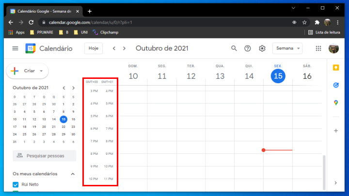 Funcionalidades Google Calendar, acrescentar um outro fuso horário
