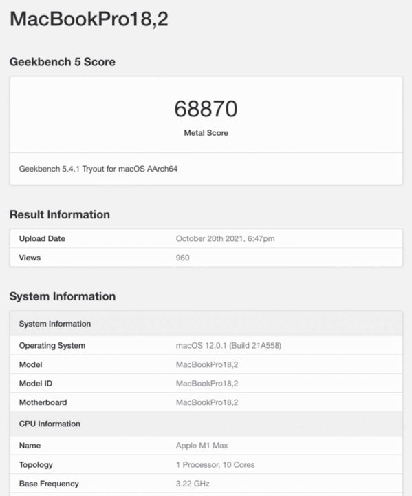 MacBook Apple M1 Max benchmarks impressionante