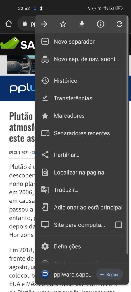 Chrome Android Google browser notícias