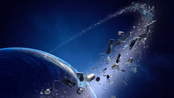 Ilustração de lixo espacial em volta da Terra e que pode atingir a Estação Espacial Internacional