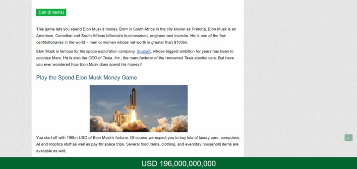 Jogo online que permite gastar fortuna de Elon Musk