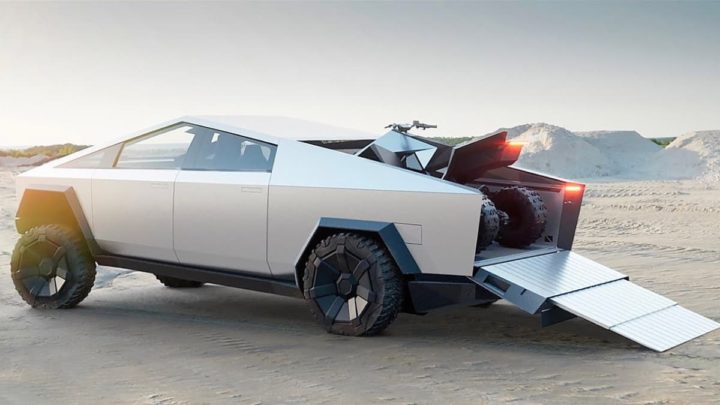 Imagem Cybertruck com a Cyberquad, uma ATV Tesla