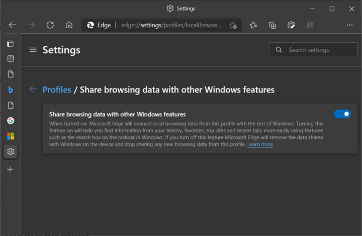 Microsoft Windows Edge-Suche