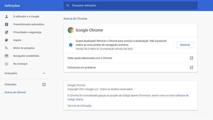Chrome Google browser falha problema