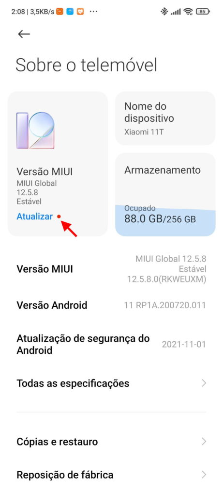 MIUI Xiaomi smartphone atualizar Android