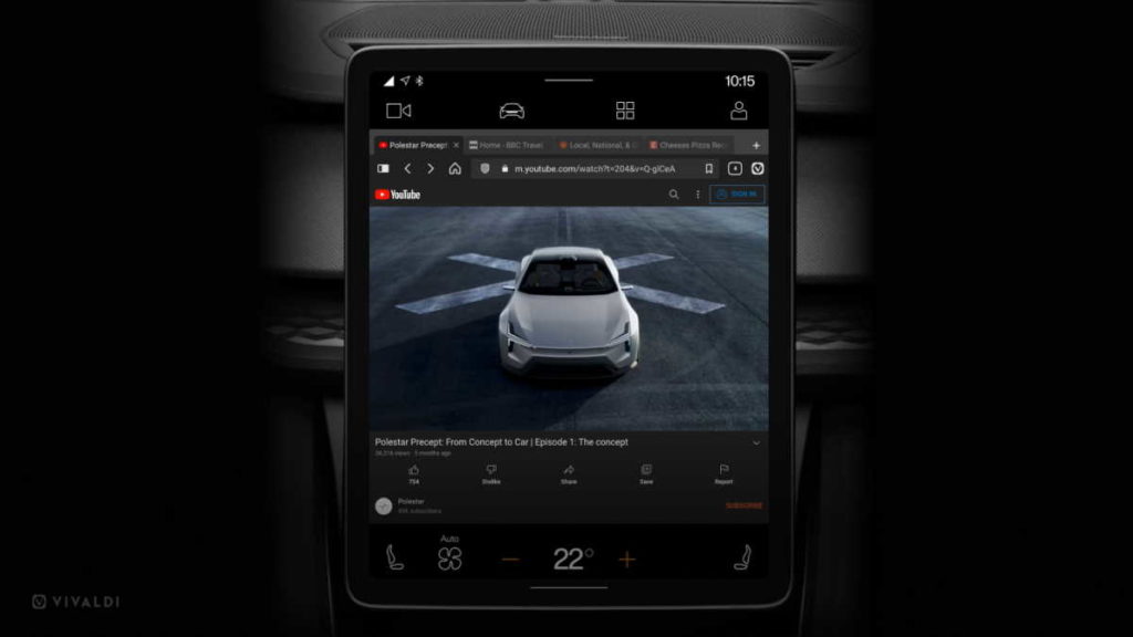 Vivaldi browser carro Android Polestar