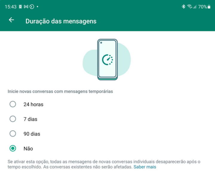 WhatsApp mensagens temporárias novidades