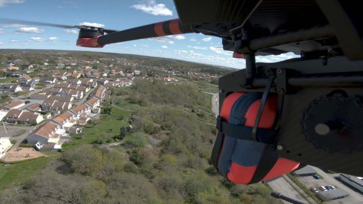 Imagem drone desfibrilador que prestou socorro a vítima de ataque cardíaco