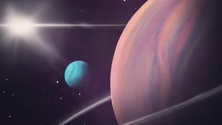Ilustração de uma exolua a orbitar o exoplaneta Kepler-1625b