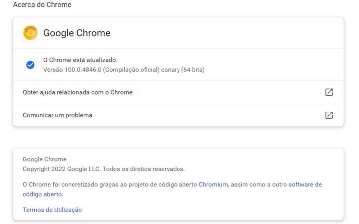 Chrome Google Internet browser versão
