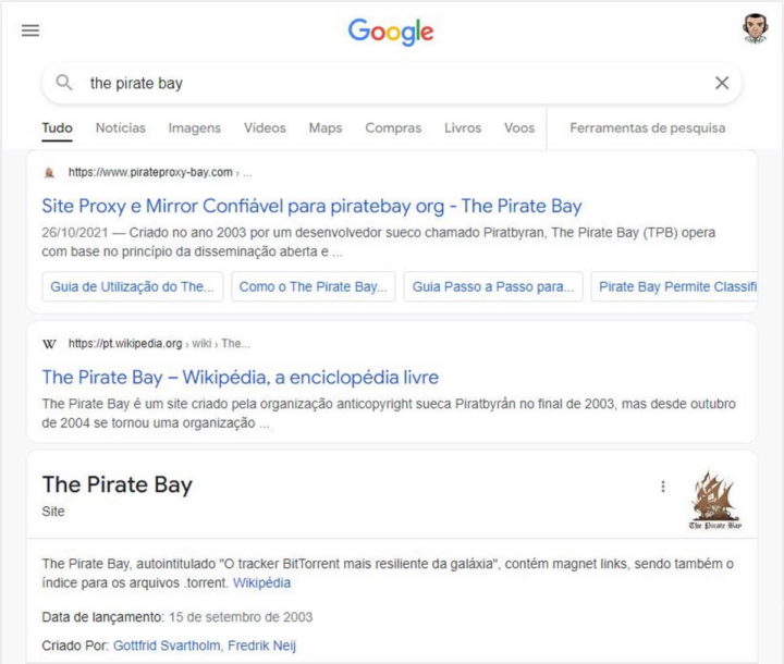 The Pirate Bay Google censurar pesquisa resultados