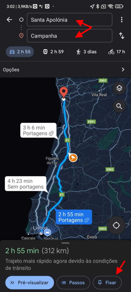 Google Maps routes save destination