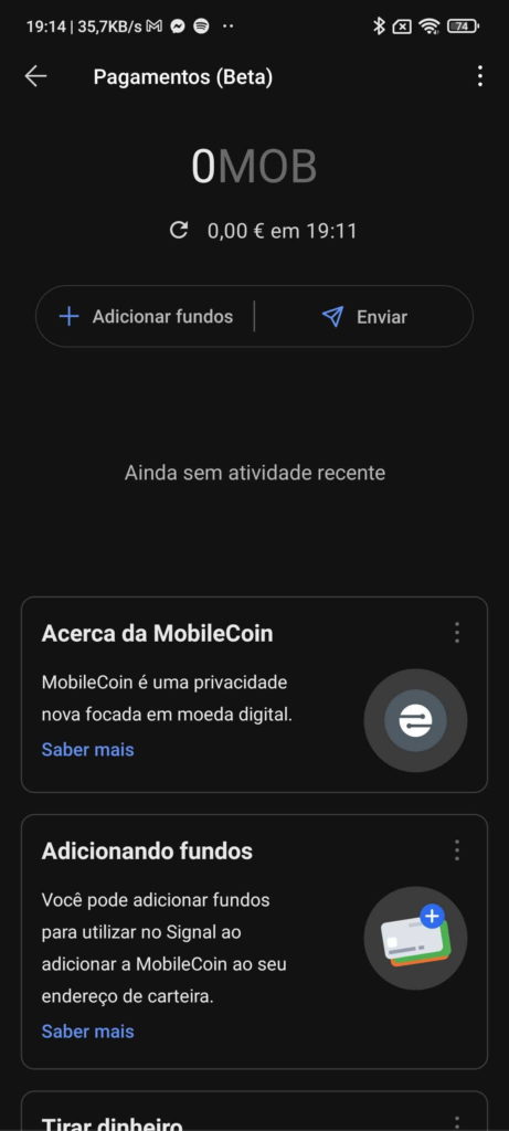 Transferir dinero a través de la aplicación MobileCoin Money Transfers