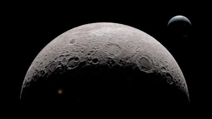 Ilustração do impacto do lixo espacial no lado escuro da Lua