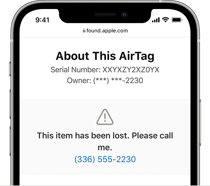 Em found.apple.com, pode conhecer o número de série do AirTag, se foi marcado como perdido e como contactar o proprietário.