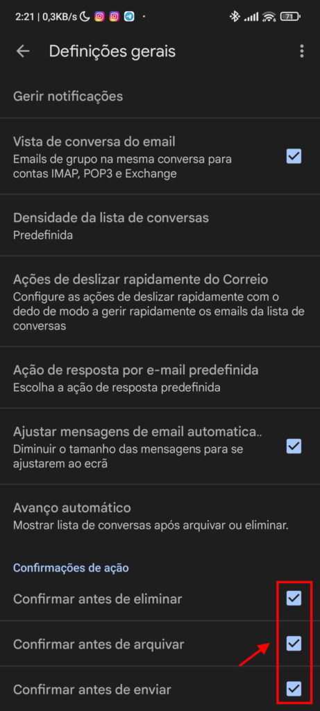 Gmail Android email controlar mensagens