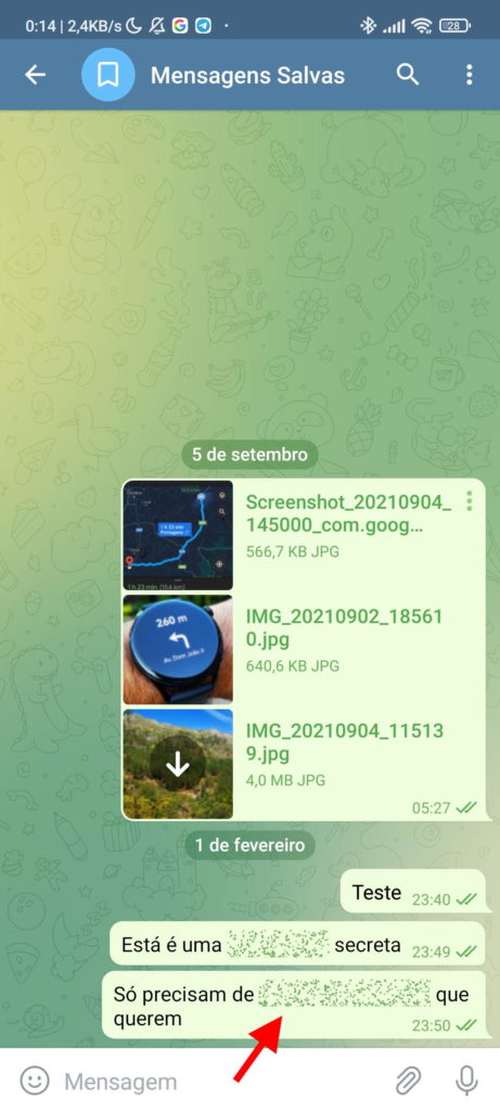 mensagem escondida Telegram spoiler informação