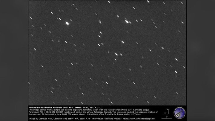 Imagem do FF1 2007 capturada pelo Virtual Telescope, no dia 24 de março de 2022.