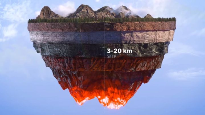 Ilustração da captação de energia através do magma da Terra