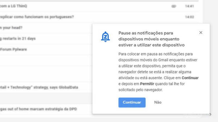 Google Gmail Chrome notificações browser