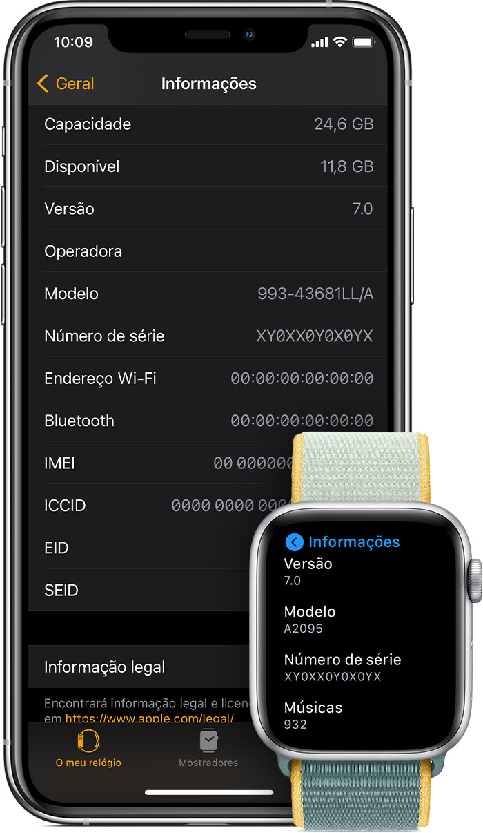Ecrã Informações no iPhone e Apple Watch.