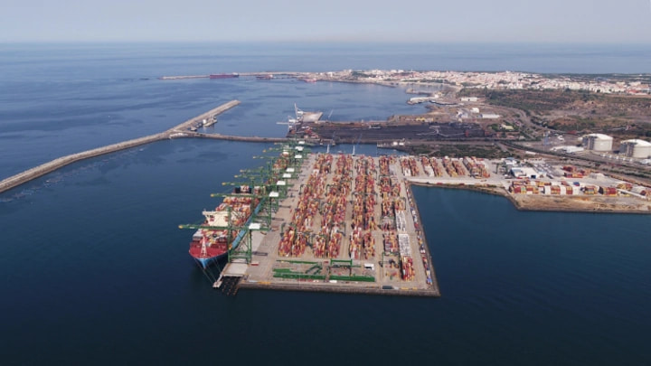 The port of Sines in Portugal, on the Iberian Peninsula