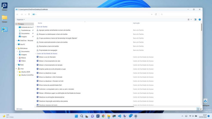 Windows 11 God Mde Microsoft opções pasta