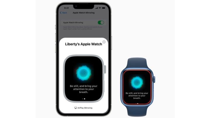 Imagem com a Projeção do ecrã do Apple Watch no iPhone