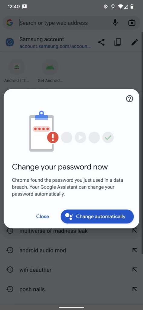 Assistente Google Chrome passwords comprometidas
